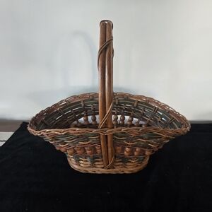 Woven Decorative Handled Basket in Brown and Green